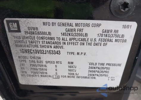 2002 Chevrolet Tahoe Ls from USA, damaged, VIN 1GNEC13V02J163343